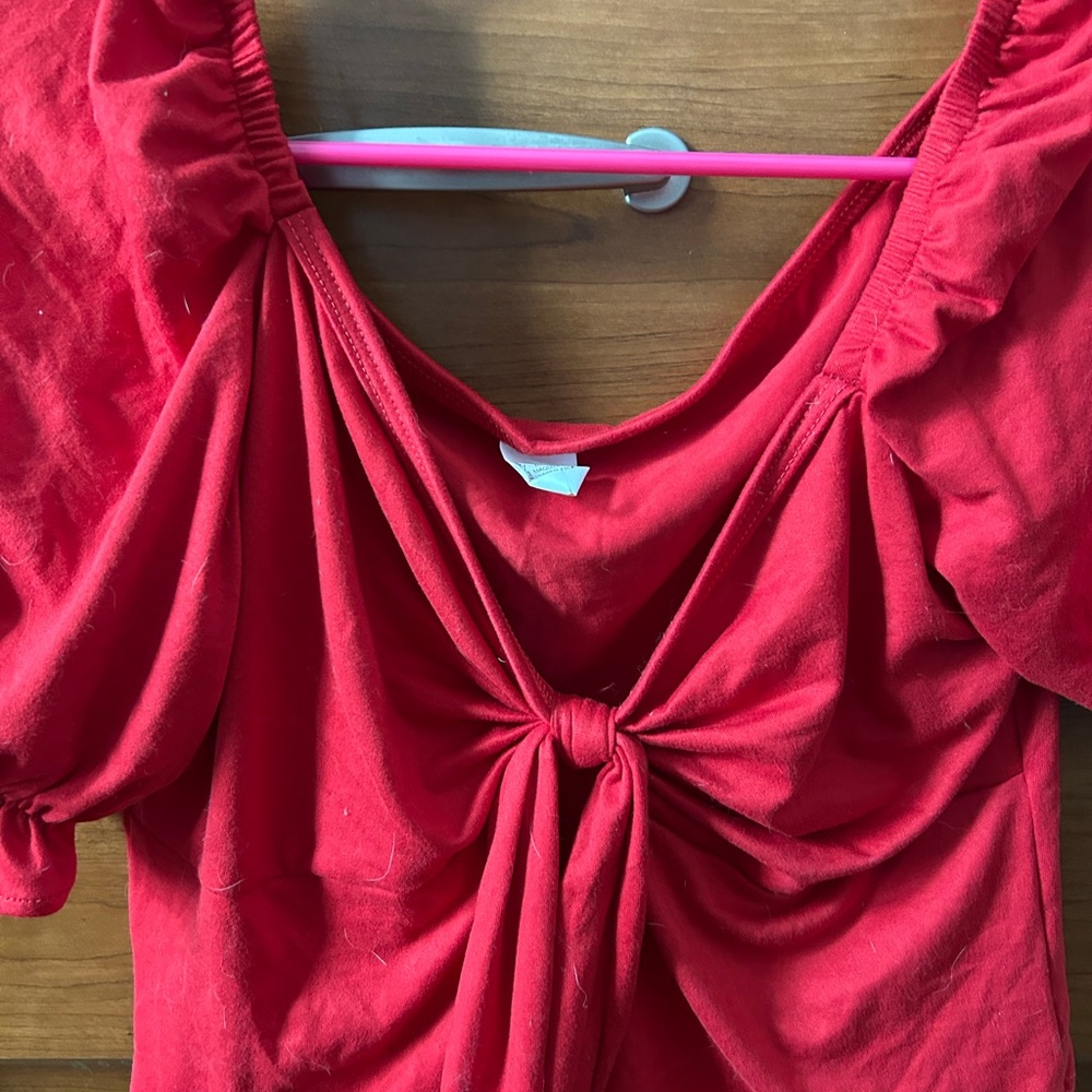 Elegant Red Blouse with Knot Detail
